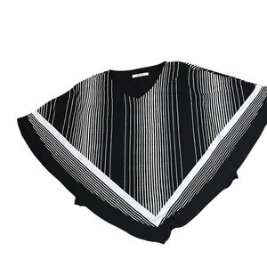 Cape,shawl,style blouse,attached tank underneath. Asymmetrical,striped,flare,OS